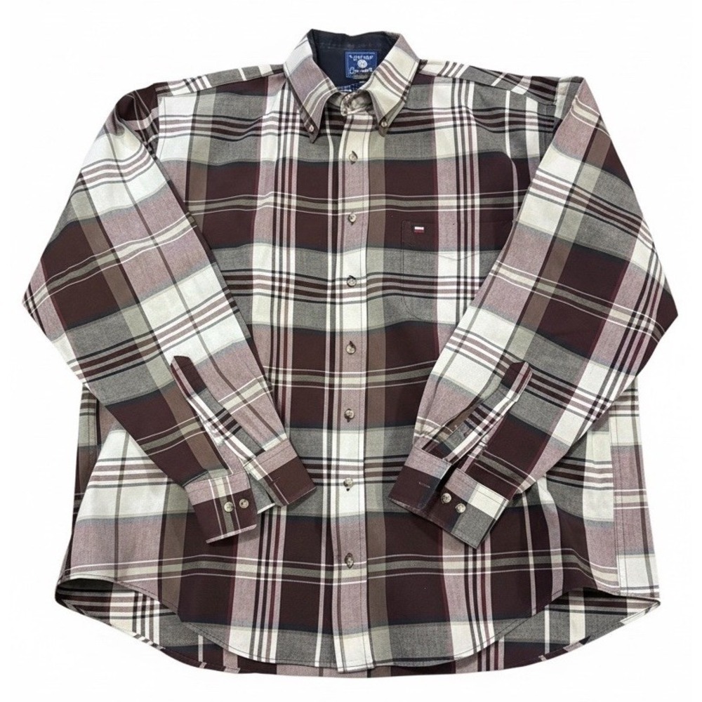 Vintage Texas Cotton Plaid Button Down Shirt Men's 100% Cotton Burgundy Sz‎ LT
